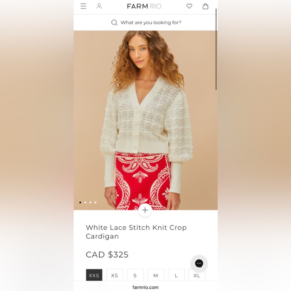 FARM Rio White Lace Stitch Knit Crop Cardigan